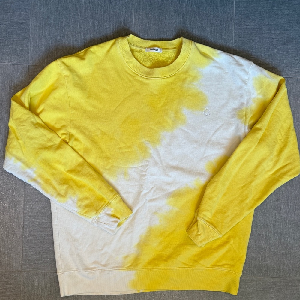 Worn once. SNAPCHAT Madhappy Yellow and White TIE DYE Crewneck Sweater